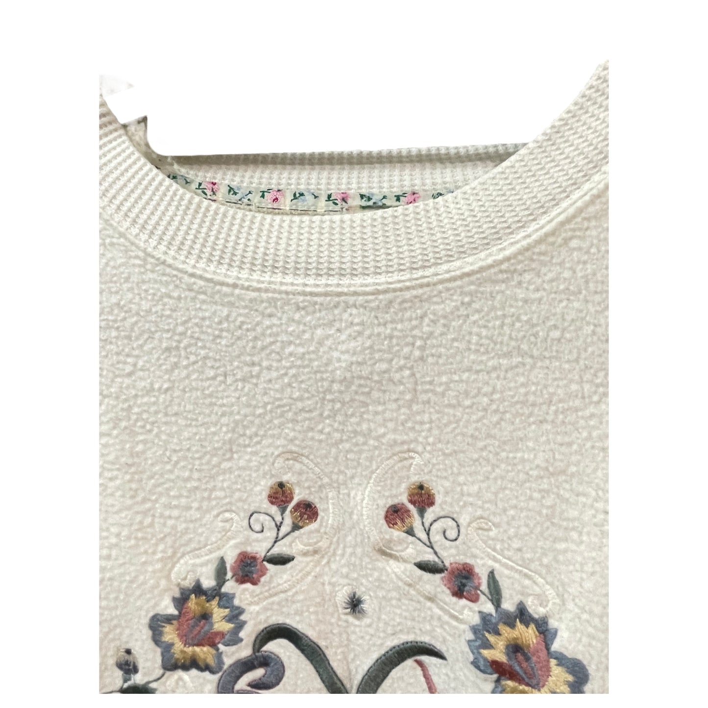 Blusa Sweatshirt Express Athletique Branca com Bordado Floral – Tamanho XS - Madame Surtô Vintage Shop