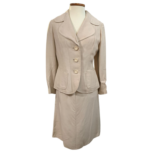 Ensemble beige vintage style années 60 – Blazer et jupe évasée – Tailoring