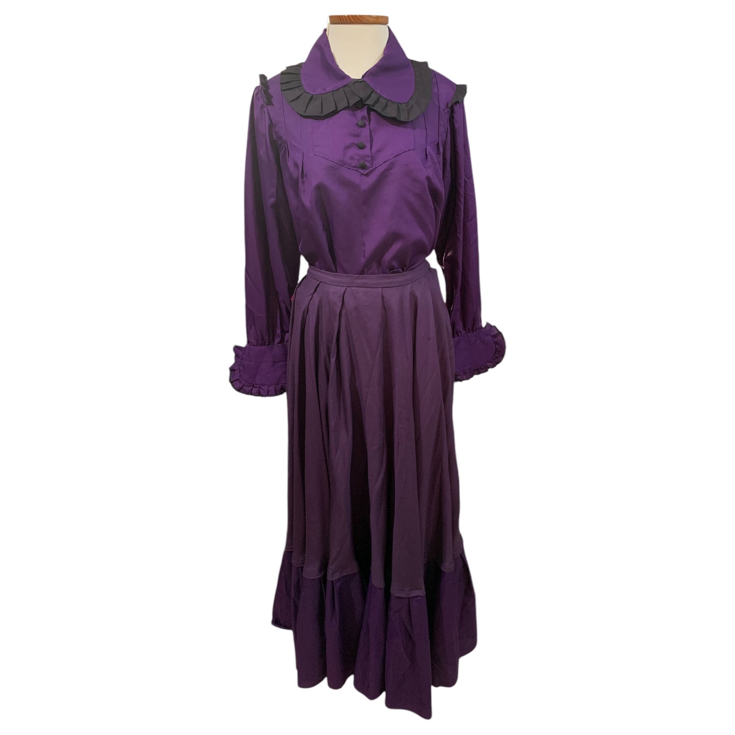 Ensemble victorien vintage – chemise et jupe longue – violet et noir – fait main