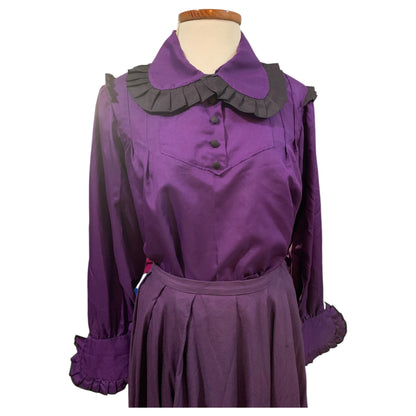 Ensemble victorien vintage – chemise et jupe longue – violet et noir – fait main