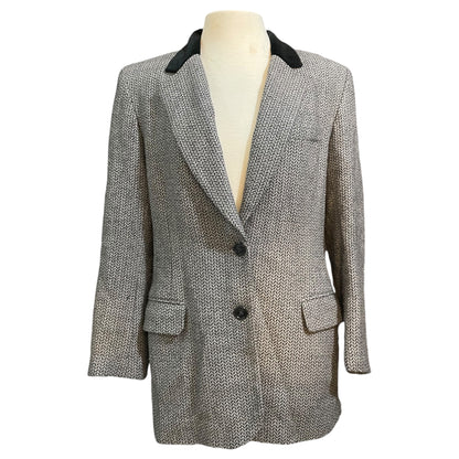 Blazer Vintage Tweed Cinza JH Collectibles Gola de Veludo – Anos 90 Tamanho 12 - Madame Surtô Vintage Shop