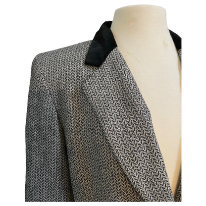 Blazer Vintage Tweed Cinza JH Collectibles Gola de Veludo – Anos 90 Tamanho 12 - Madame Surtô Vintage Shop