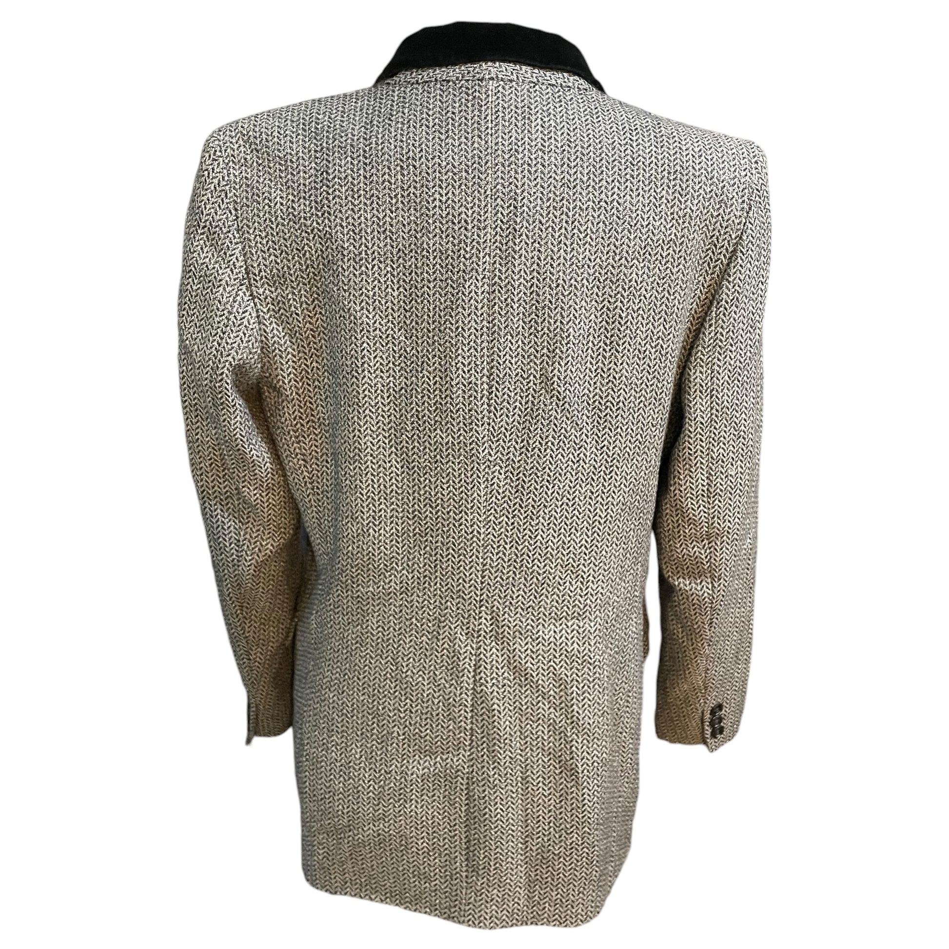 Blazer Vintage Tweed Cinza JH Collectibles Gola de Veludo – Anos 90 Tamanho 12 - Madame Surtô Vintage Shop