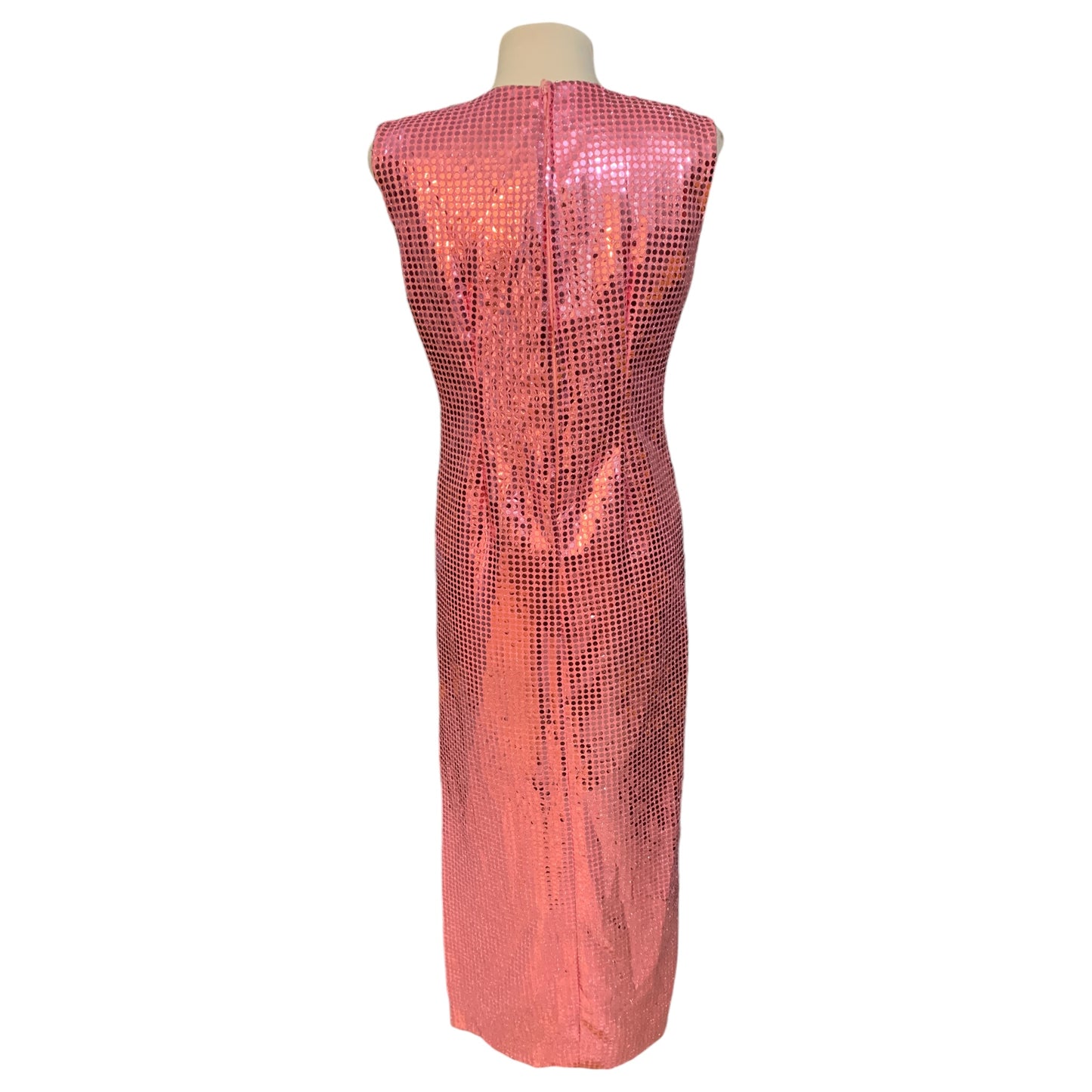 Vestido Longo de Lantejoula Rosa com Fendas Laterais – Inclui Par de Luvas Disco Party 70s - Madame Surtô Vintage Shop