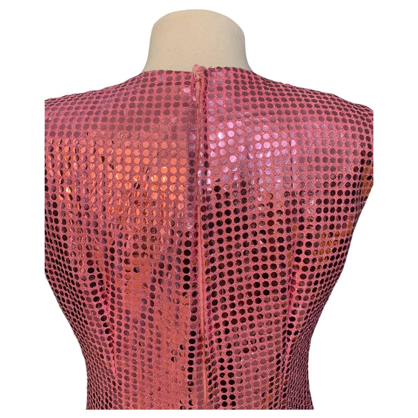 Vestido Longo de Lantejoula Rosa com Fendas Laterais – Inclui Par de Luvas Disco Party 70s - Madame Surtô Vintage Shop