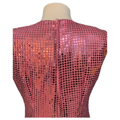 Vestido Longo de Lantejoula Rosa com Fendas Laterais – Inclui Par de Luvas Disco Party 70s - Madame Surtô Vintage Shop