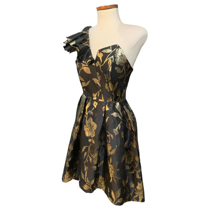 Vestido de Festa Preto com Flores Douradas – Betzzia, Novo com Etiquetas - Madame Surtô Vintage Shop