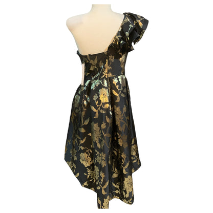 Vestido de Festa Preto com Flores Douradas – Betzzia, Novo com Etiquetas - Madame Surtô Vintage Shop