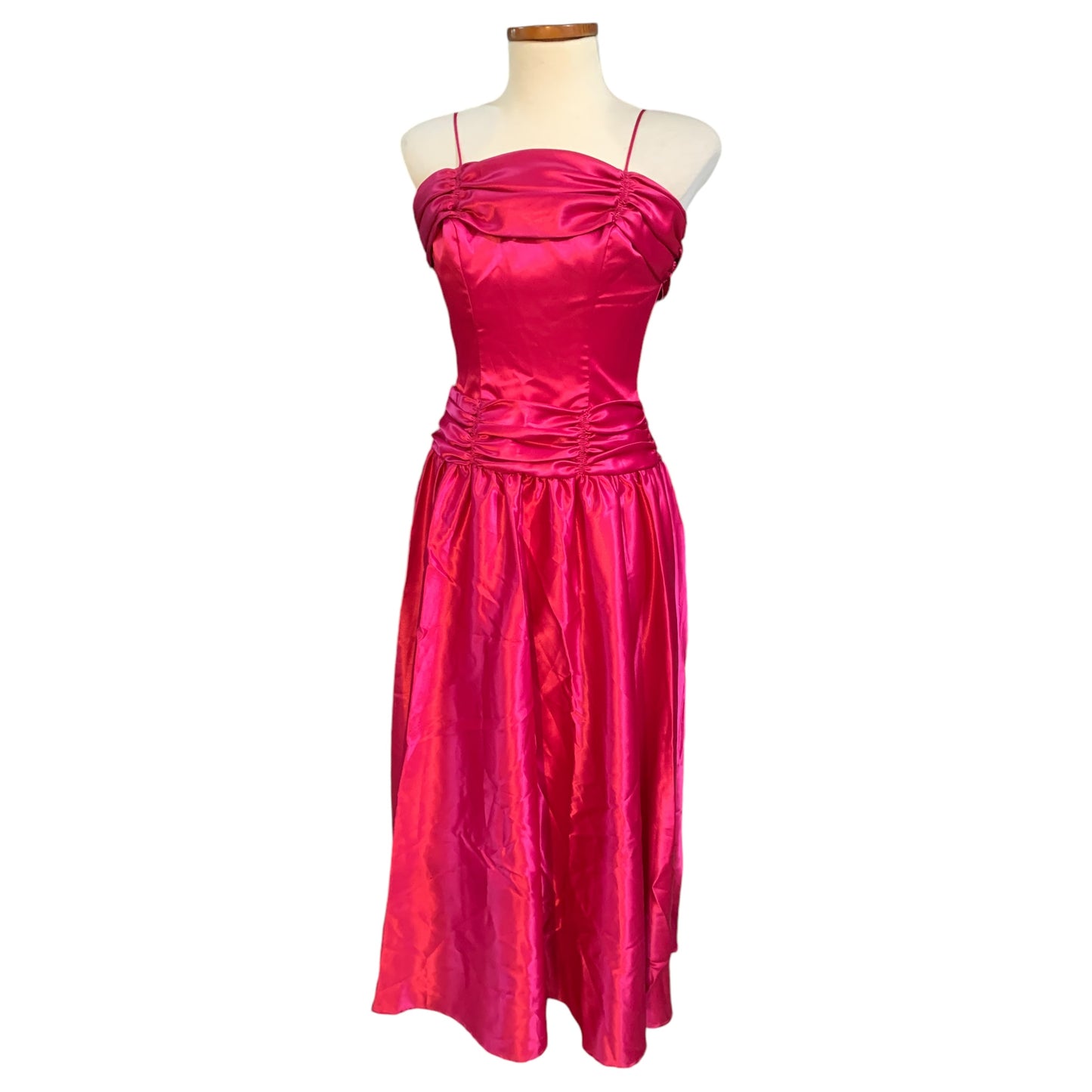 Vestido de Festa Longo Vintage Anos 90, Rosa de Cetim, Eve of Milady- Made in USA