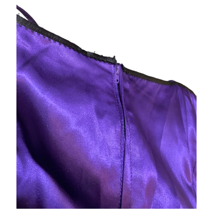 Vestido Longo Roxo Acetinado com Tule Preto Anos 80 - Alças Finas e Fecho Lateral