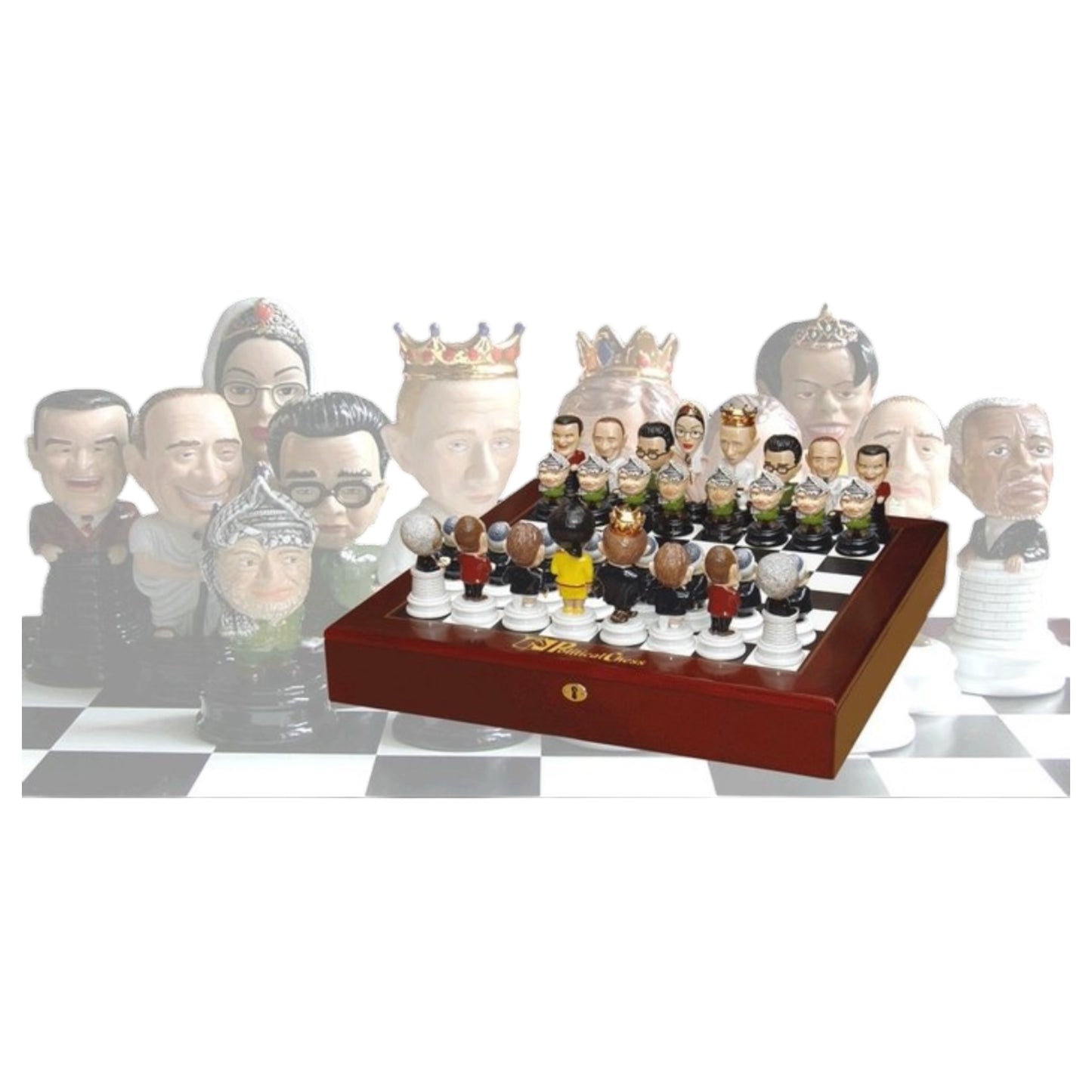 Jeu d'échecs politique 1.0 – Édition limitée, pièces peintes à la main, boîtier en palissandre – 2005/2006