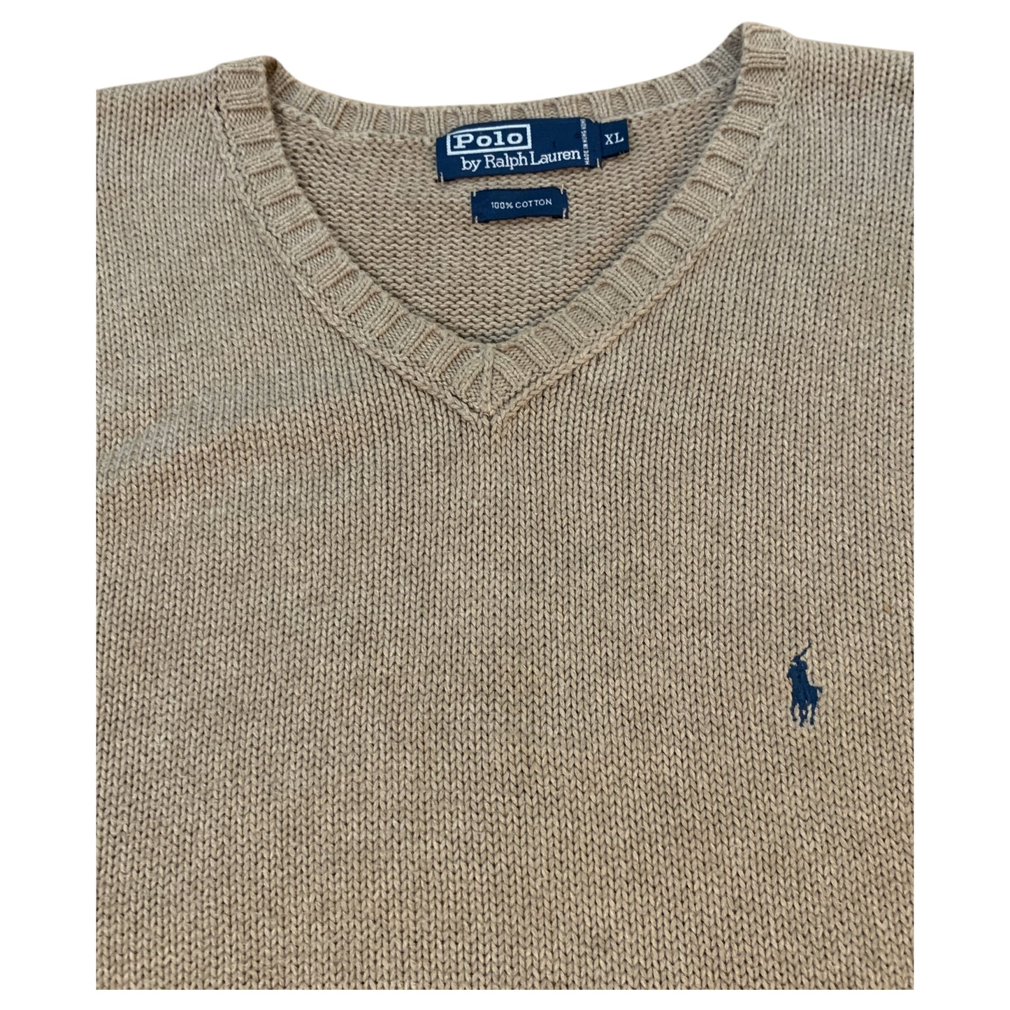 Colete Masculino Polo Ralph Lauren Vintage Anos 90 Bege, Gola V, 100% Algodão, Tamanho XL