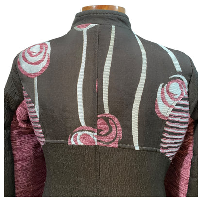 Avispada Manteau Marron avec Détails Roses – Col Mao, Tissu Structuré, Doublé 