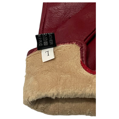 Gant en cuir rouge pour femme doublé de fourrure - Taille L, jamais porté, parfait état