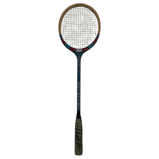 Raquete Vintage de Squash Rahmat Khan Unsquashable UQ-200, Madeira, Branco, Azul e Vermelho