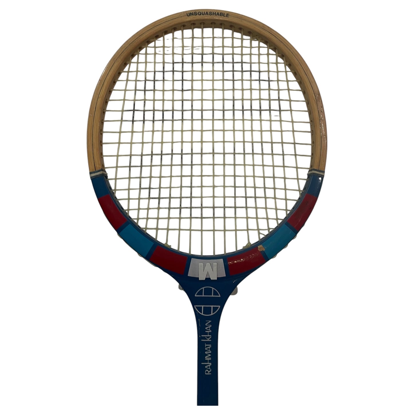 Raquette de squash vintage Rahmat Khan Unsquashable UQ-200, bois, blanc, bleu et rouge