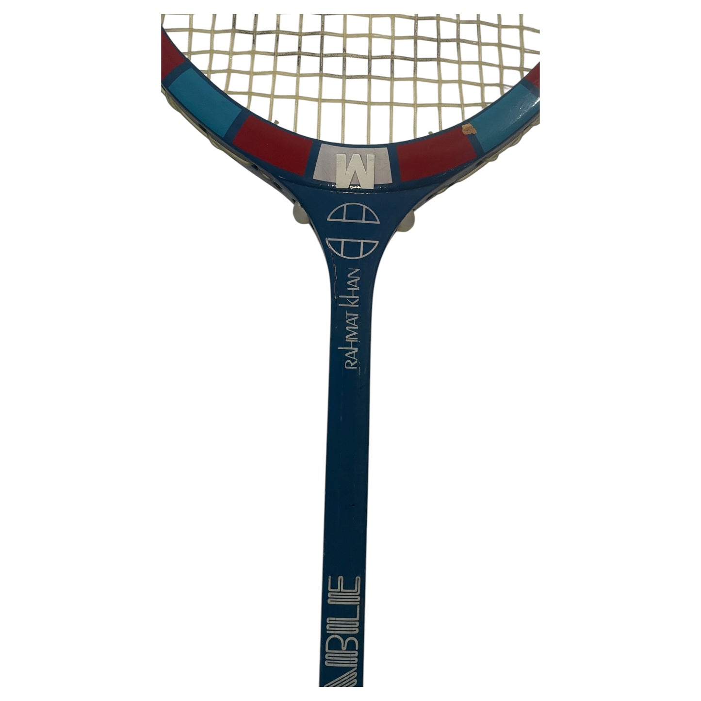 Raquette de squash vintage Rahmat Khan Unsquashable UQ-200, bois, blanc, bleu et rouge