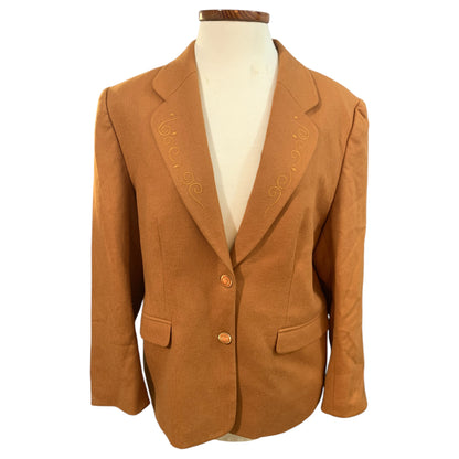 occasionnel. Dit par ChatGPT : Blazer marron caramel vintage – Revers brodé doré, Maja Portugal, XL