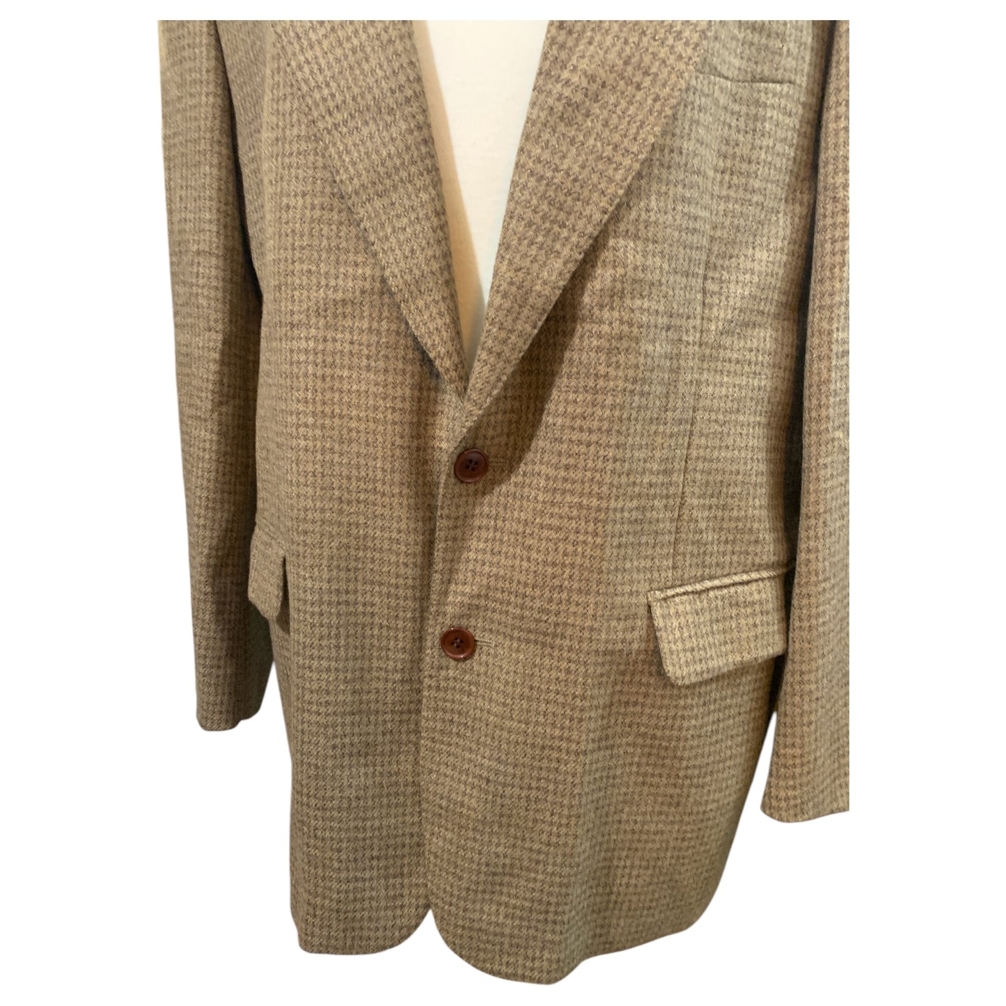 Blazer Masculino Vintage Tweed Bege Marrom Claro Oversized, Lã, Anos 80