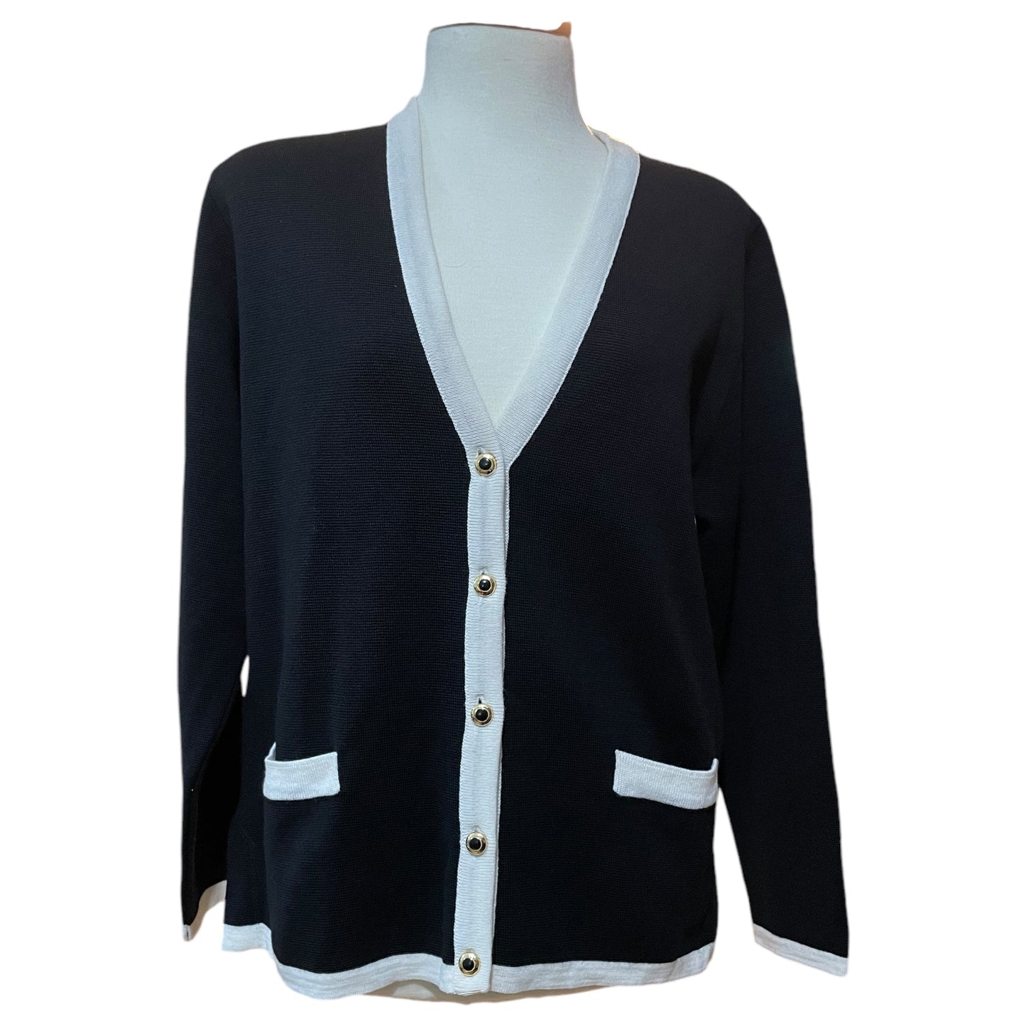 Cardigan de Tricô Clássico Estilo Chanel Azul Marinho - Tiffany, Tamanho L - Madame Surtô Vintage Shop