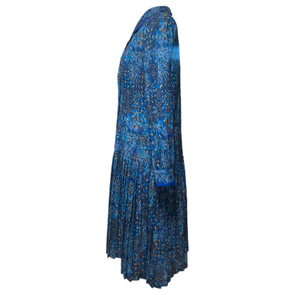 Vestido Vintage Damart França - Estilo Anos 20 com Estampa Azul Floral Geométrica - Madame Surtô Vintage Shop