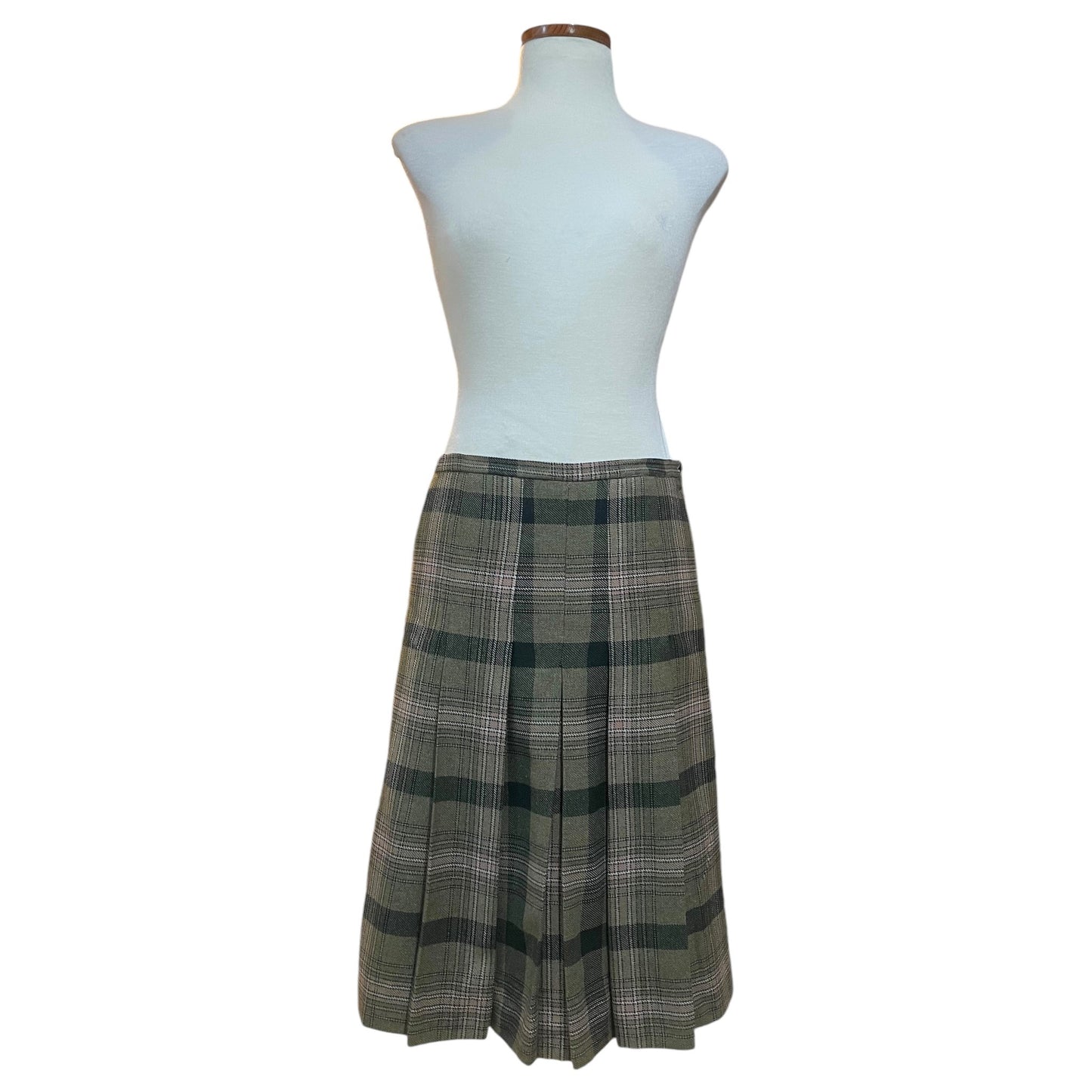 Saia Vintage Estilo Kilt em Lã – Xadrez Verde Escuro, Tamanho M / L - Madame Surtô Vintage Shop