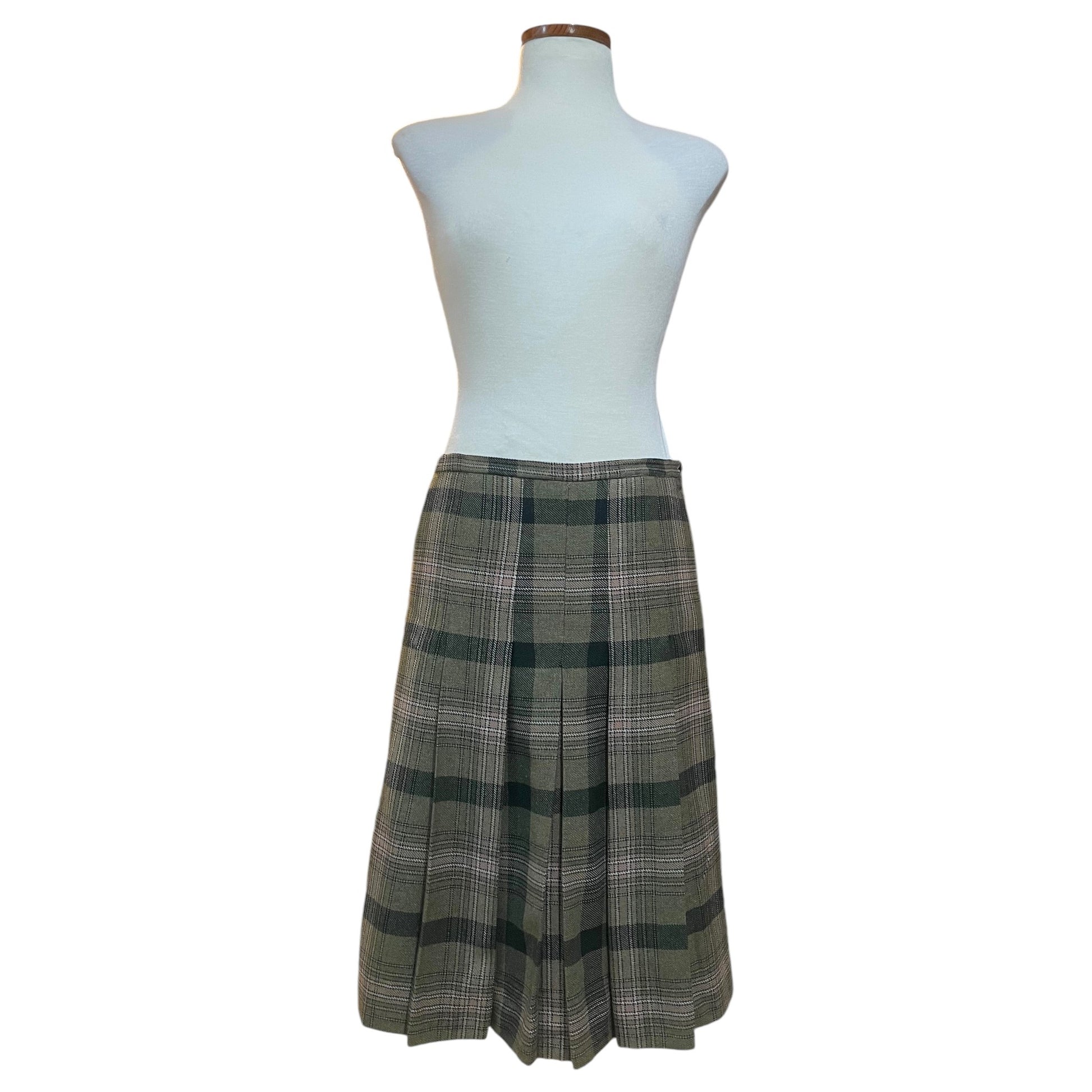 Saia Vintage Estilo Kilt em Lã – Xadrez Verde Escuro, Tamanho M / L - Madame Surtô Vintage Shop