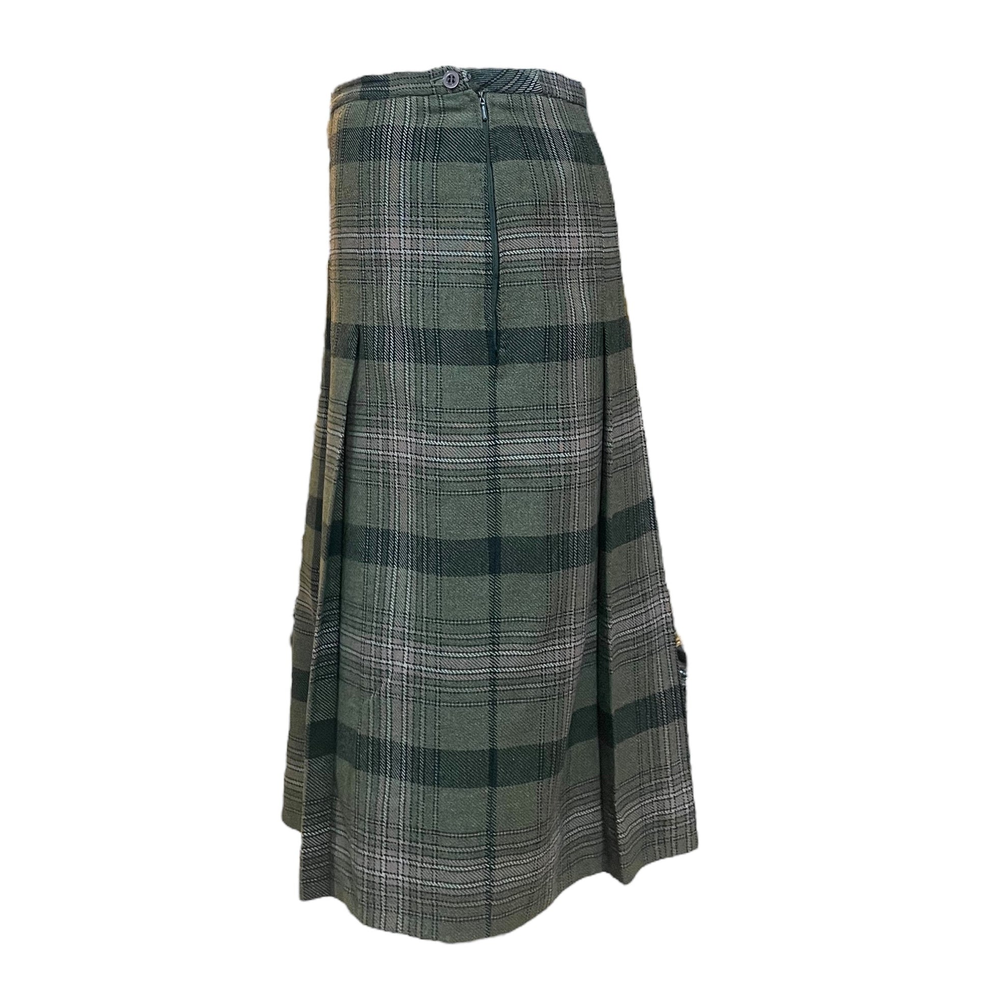 Saia Vintage Estilo Kilt em Lã – Xadrez Verde Escuro, Tamanho M / L - Madame Surtô Vintage Shop