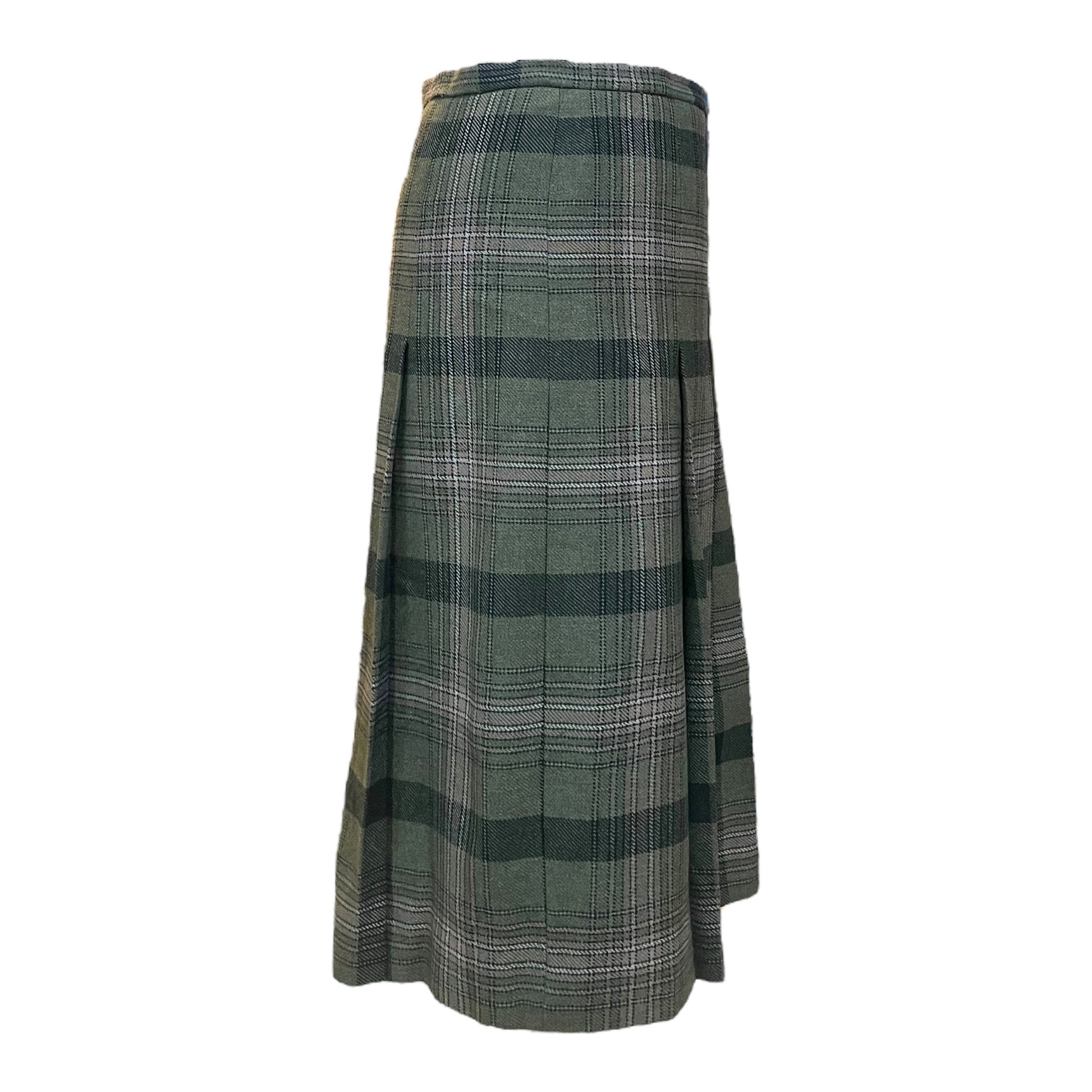 Saia Vintage Estilo Kilt em Lã – Xadrez Verde Escuro, Tamanho M / L - Madame Surtô Vintage Shop