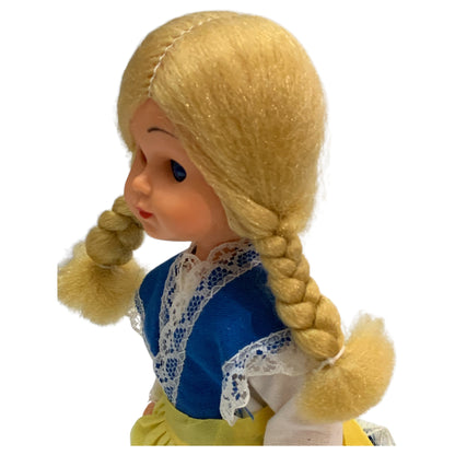 Poupée paysanne allemande vintage - Cheveux blonds, yeux articulés, robe traditionnelle