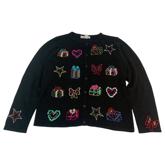 Cardigan Vintage Natal - Arriviste - Bordado com Miçangas em Formato de Presentes e Estrelas