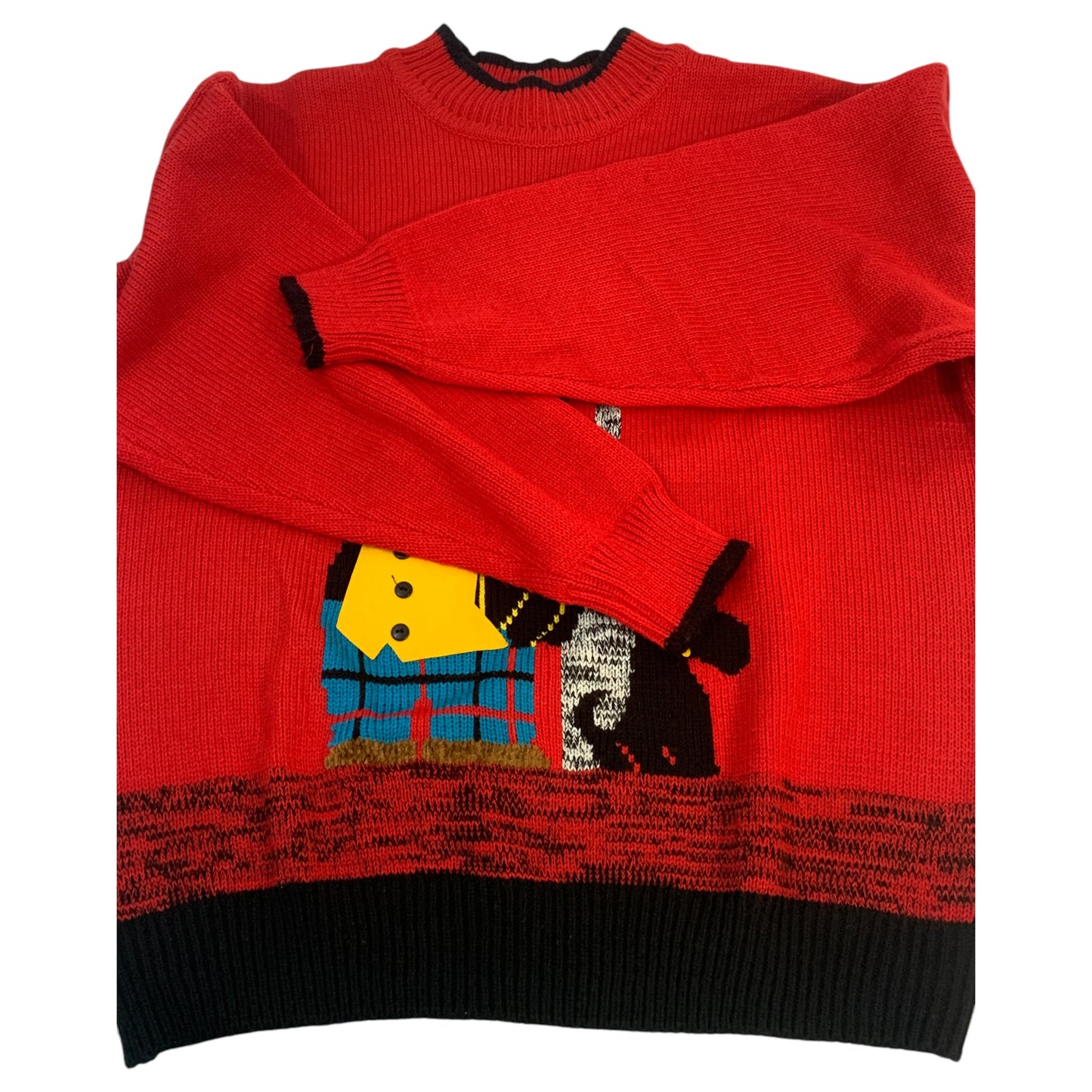 Ugly Sweater de Natal Vintage Vermelho com Coelho e Cachorro - "A Little Extra Spice