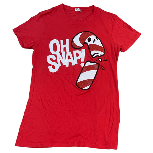 Camiseta T-Shirt Vermelha Feminina de Natal OH SNAP! com Estampa de Bengala de Doce – Startee Apparel, Tamanho S