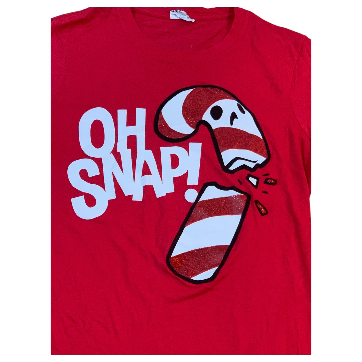 OH SNAP! Women's Red Christmas T-Shirt with Candy Cane Print – Startee Apparel, Size S