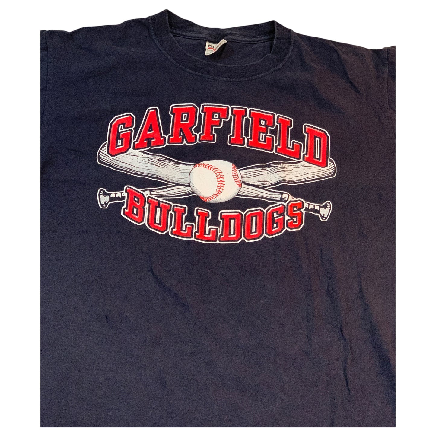 Camiseta Vintage Anvil "Garfield Bulldogs" Baseball Azul Marinho - Tamanho M, 100% Algodão