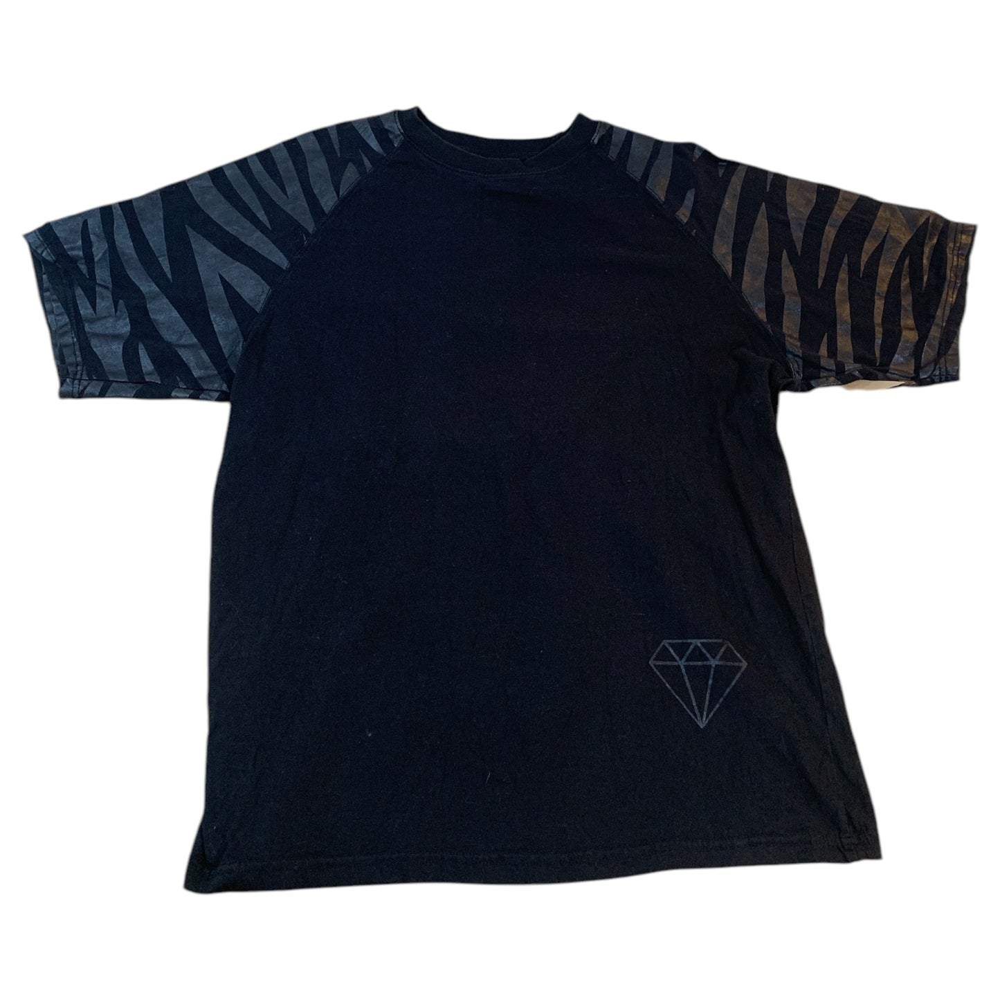 Camiseta Vintage Diamond Stash Preta com Detalhes de Zebra e Diamante - Estilo Hip Hop Y2K 2000s