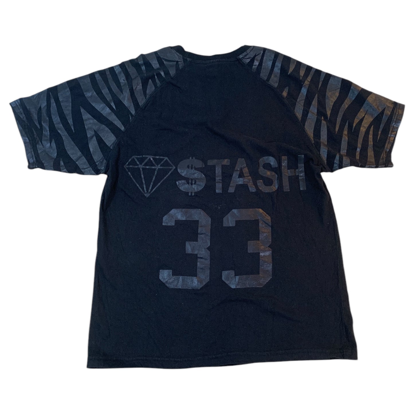 Camiseta Vintage Diamond Stash Preta com Detalhes de Zebra e Diamante - Estilo Hip Hop Y2K 2000s