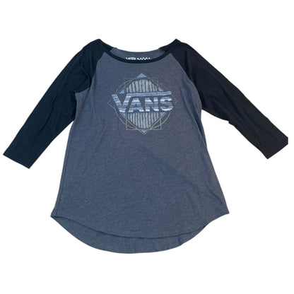 Vans Grey and Black Long Sleeve T-Shirt with Geometric Print - Size S