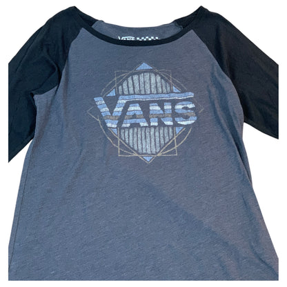 Vans Grey and Black Long Sleeve T-Shirt with Geometric Print - Size S