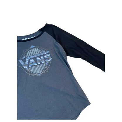 Vans Grey and Black Long Sleeve T-Shirt with Geometric Print - Size S