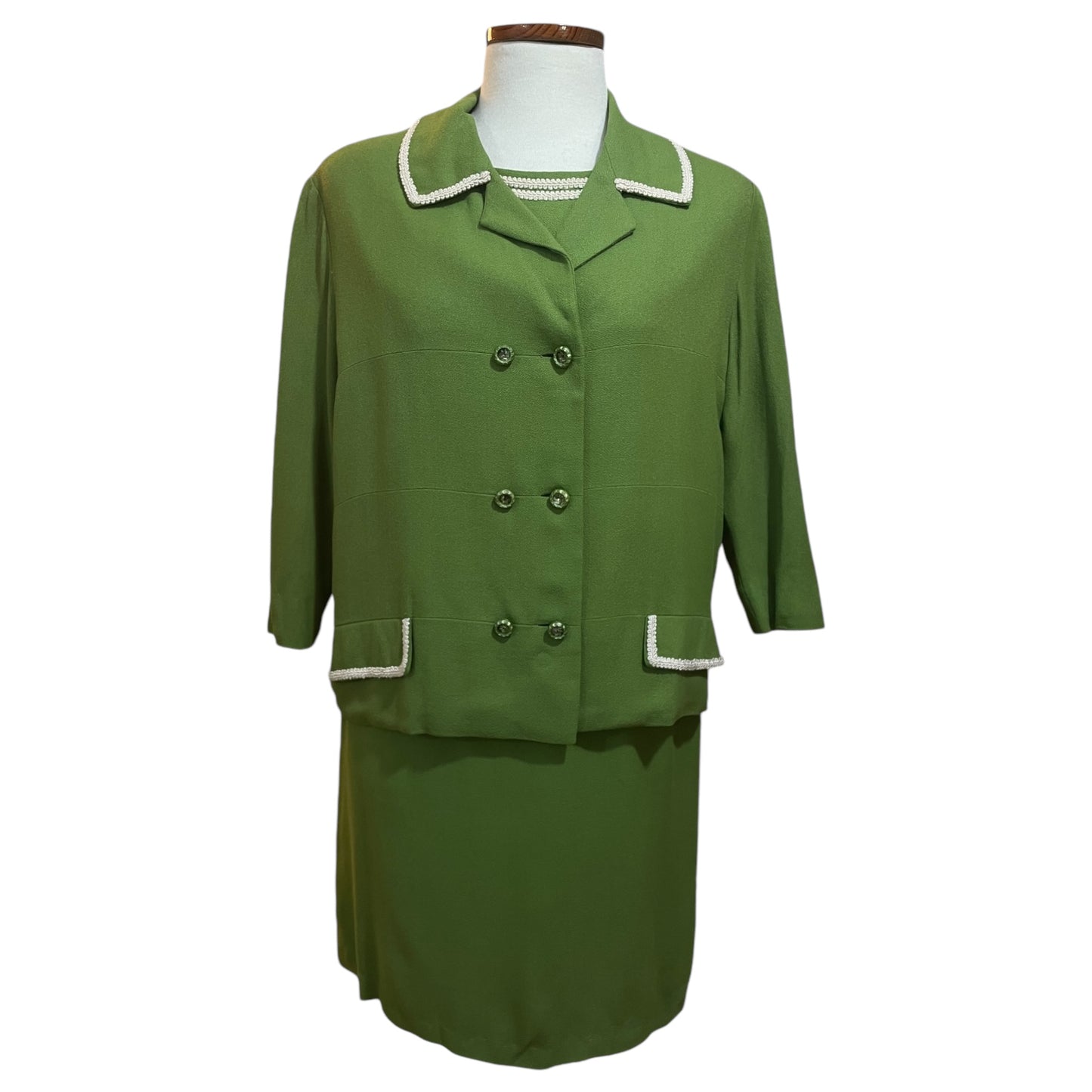 Conjunto Vintage de Vestido e Blazer Sob Medida – Alfaiataria Verde Clássico dos Anos 70