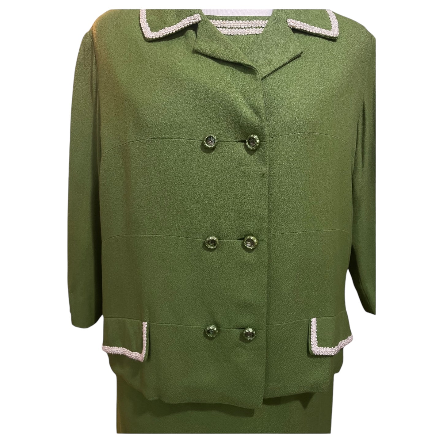 Conjunto Vintage de Vestido e Blazer Sob Medida – Alfaiataria Verde Clássico dos Anos 70