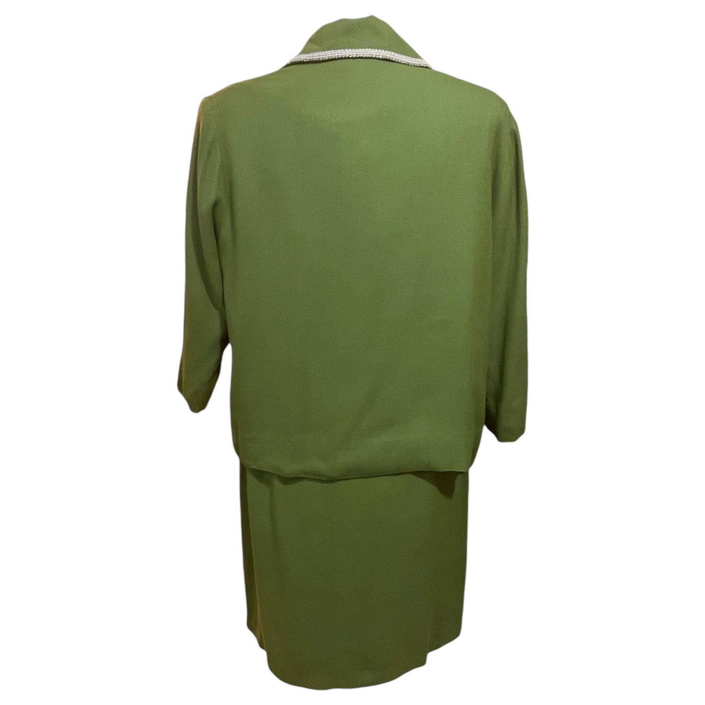 Conjunto Vintage de Vestido e Blazer Sob Medida – Alfaiataria Verde Clássico dos Anos 70