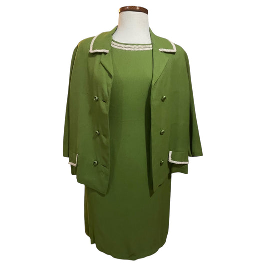 Conjunto Vintage de Vestido e Blazer Sob Medida – Alfaiataria Verde Clássico dos Anos 70