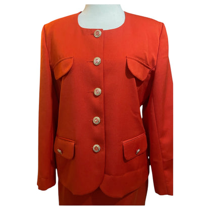 Vintage Gina Set – Orange Blazer and Skirt with Gold Details and Back Slit (70s/80s)