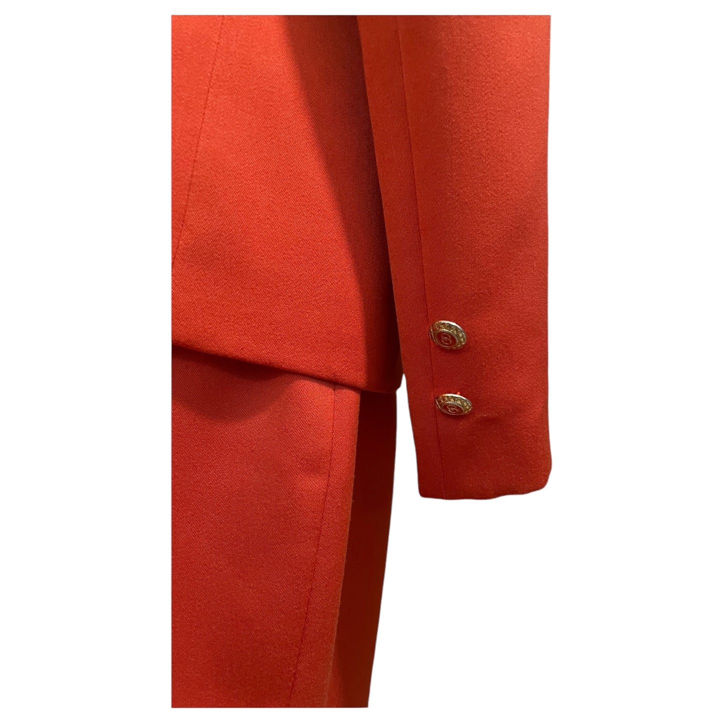 Vintage Gina Set – Orange Blazer and Skirt with Gold Details and Back Slit (70s/80s)