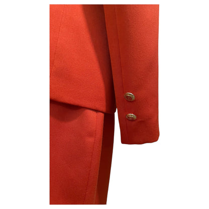 Vintage Gina Set – Orange Blazer and Skirt with Gold Details and Back Slit (70s/80s)