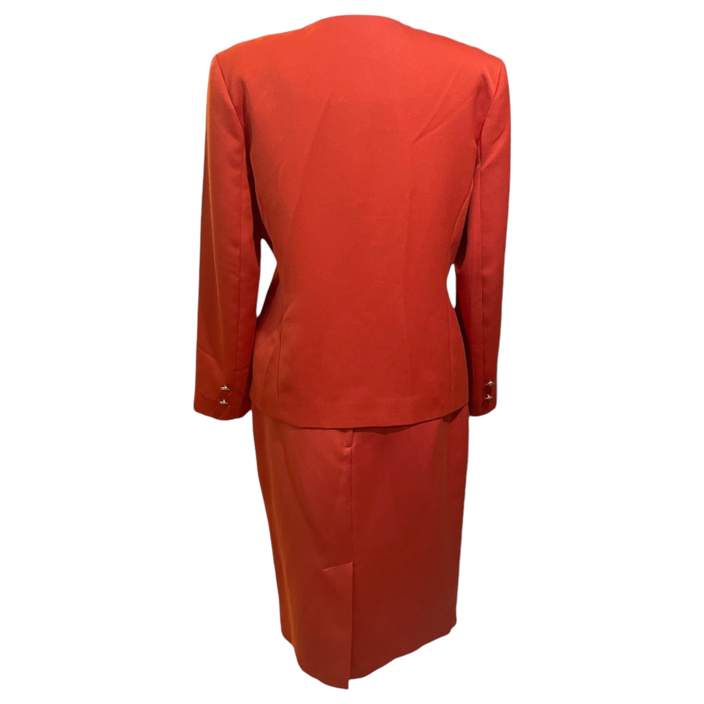 Vintage Gina Set – Orange Blazer and Skirt with Gold Details and Back Slit (70s/80s)