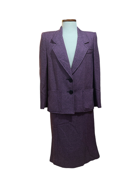 Vintage Purple Checked Wool Blazer and Skirt Set – 80s/90s