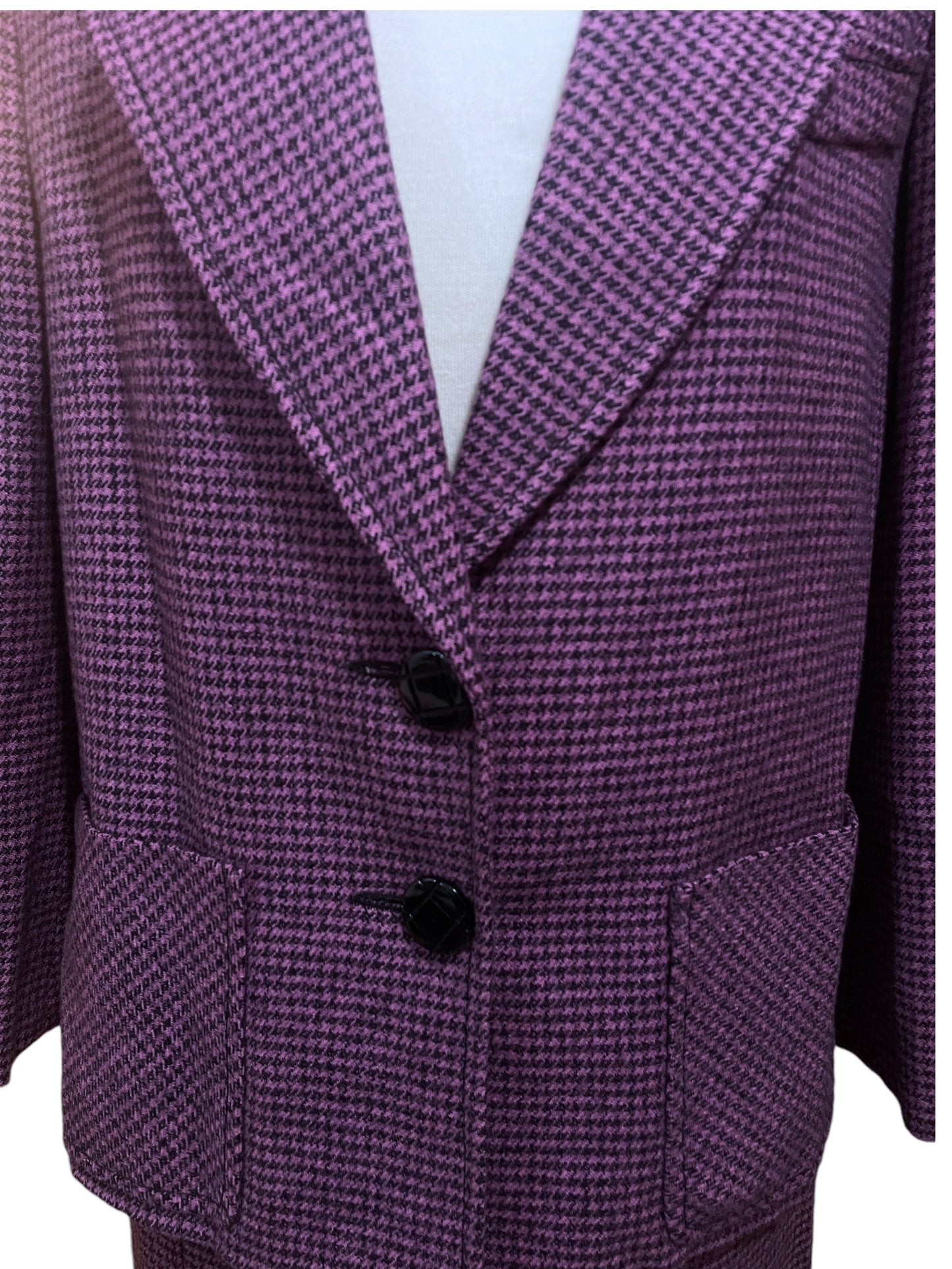 Vintage Purple Checked Wool Blazer and Skirt Set – 80s/90s